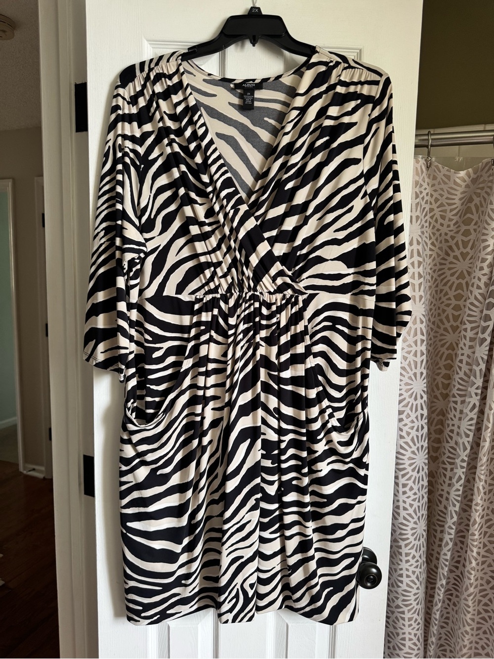 Alfani Black & White Zebra-Print V-Neck Dress